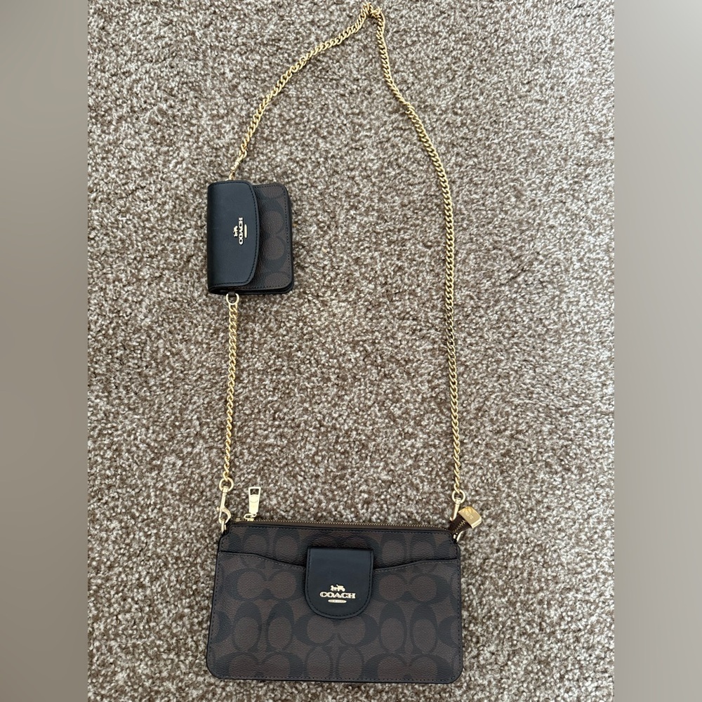 Coach Dark Brown Bag with Gold Chain